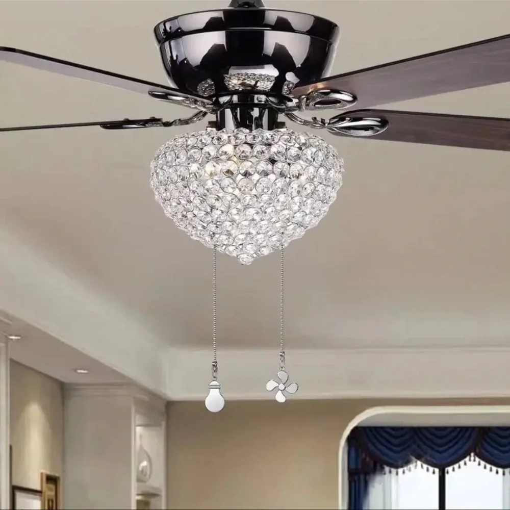 Silver Fan and Bulb Pull Chain Set